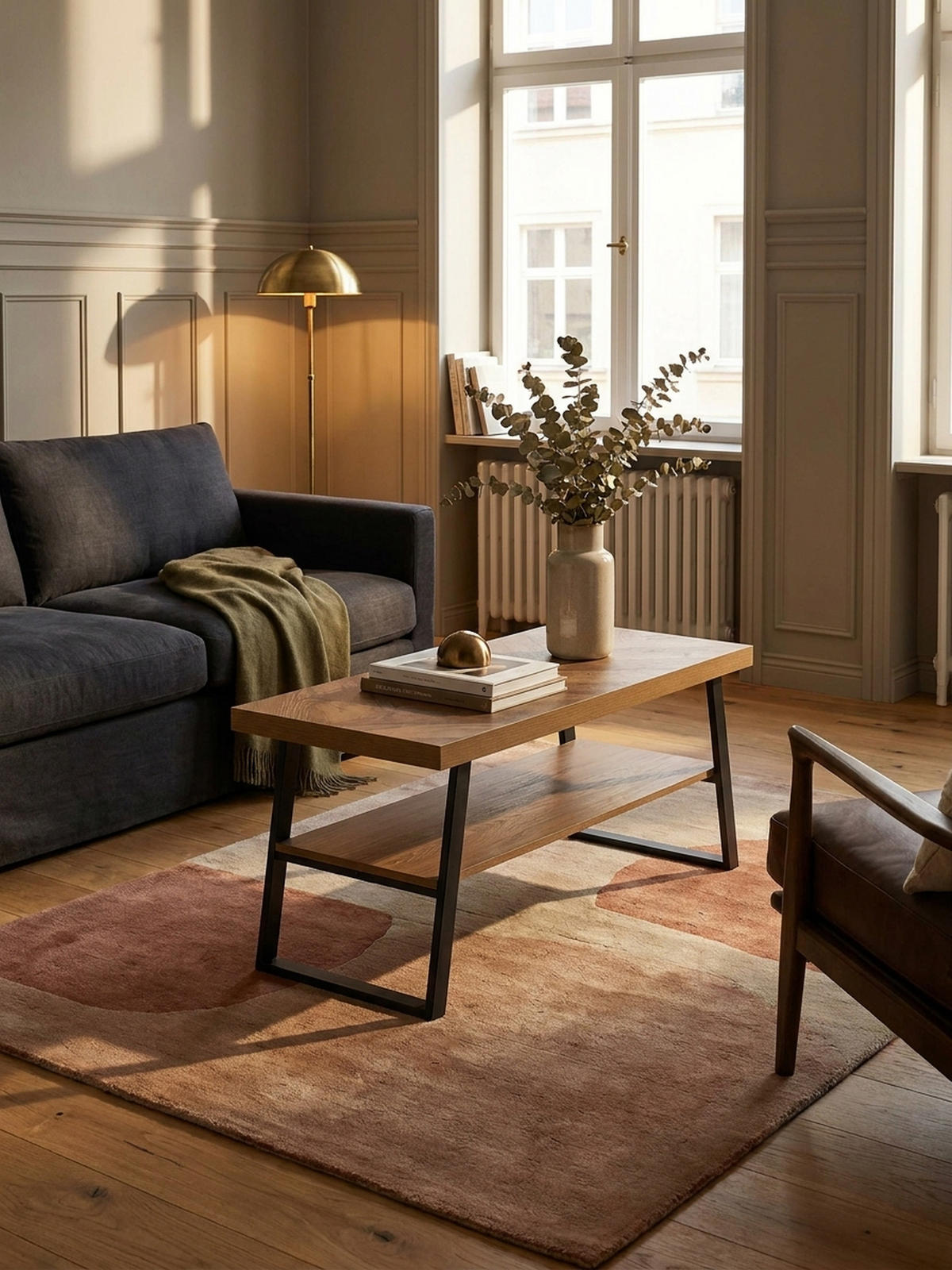 COUCHTISCH Braun Fischgrät-Muster 100x40x41cm mit Ablage und Metallgestell - Schwarz/Braun, Holz/Metall (40/100/41cm) - KADIMA DESIGN