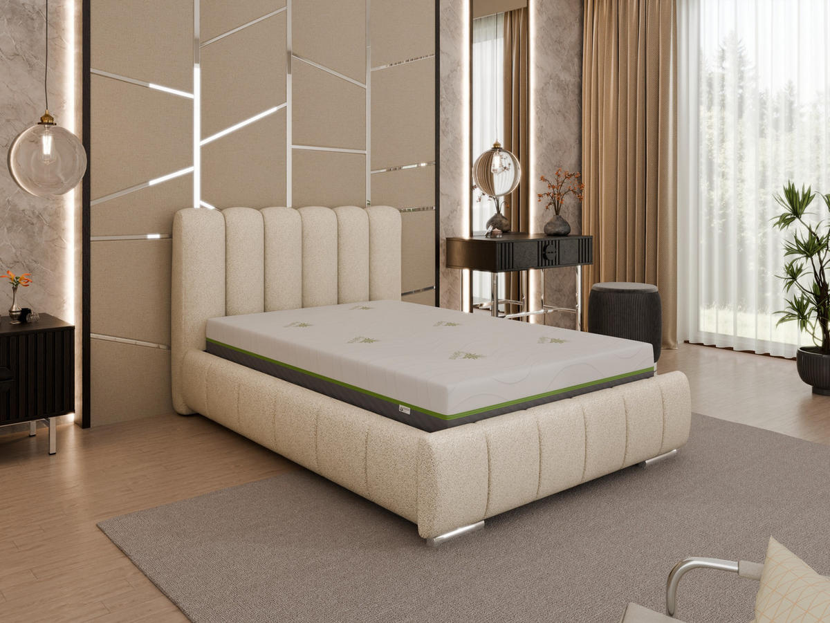 POLSTERBETT Zaira 120x200cm – Elegantes Polsterbett für modernen Wohnstil , ZONIERTE TASCHENFEDERN KOKOS (21cm), beige - Beige, Holz (120/200cm) - Panda Möbel
