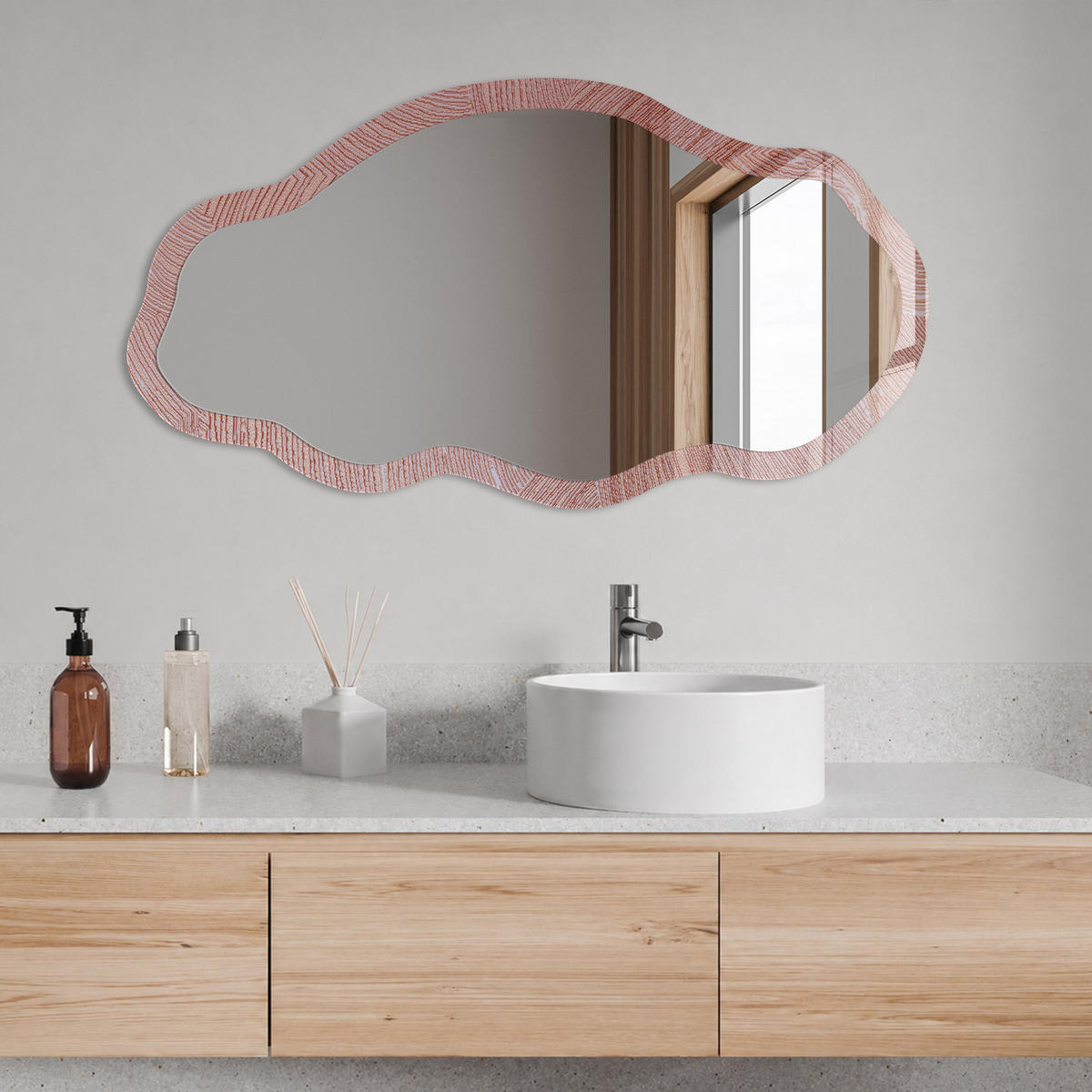 SPIEGEL 90x45 cm asymmetrisch mit Druck - Ruhige Textur - Transparent, Glas (45/90/0.4cm) - TULUP