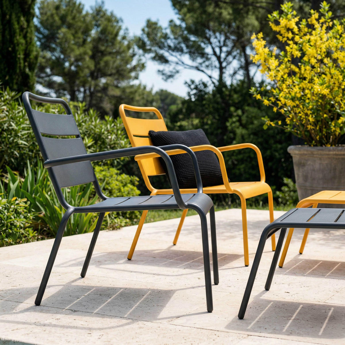 RELAXSESSEL MIT HOCKER 2-tlg., Grau/Gelb - Gelb, Metall (64/72/60cm) - Oviala