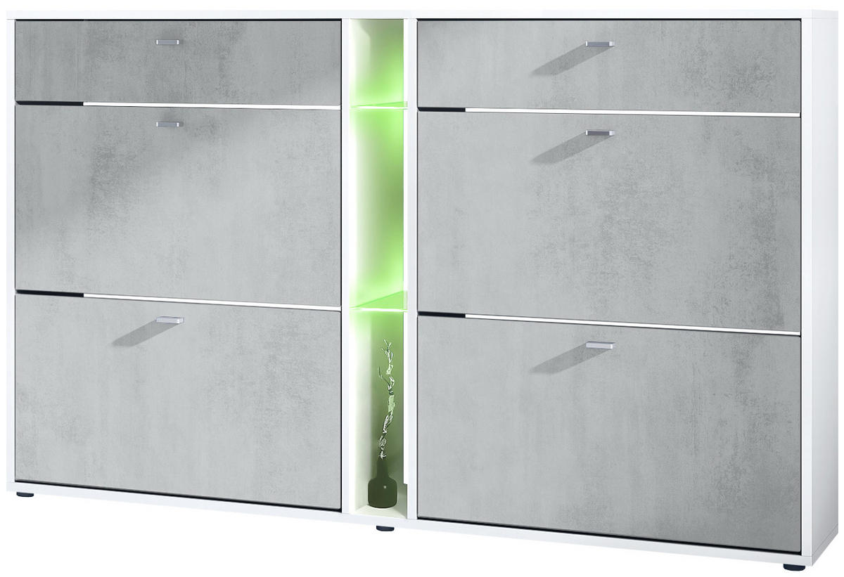 SCHUHSCHRANK Today Fronten in Beton Oxid Optik - Hellgrau, Holzwerkstoff (155.5/95/28cm) - Vladon