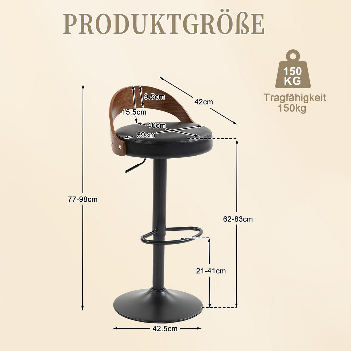 BARHOCKER,2ER-SET,BARSTÜHLE 360° drehbar,höhenverstellbar,Schwarz - Schwarz, Metall (42/77/42.5cm) - LVHOM