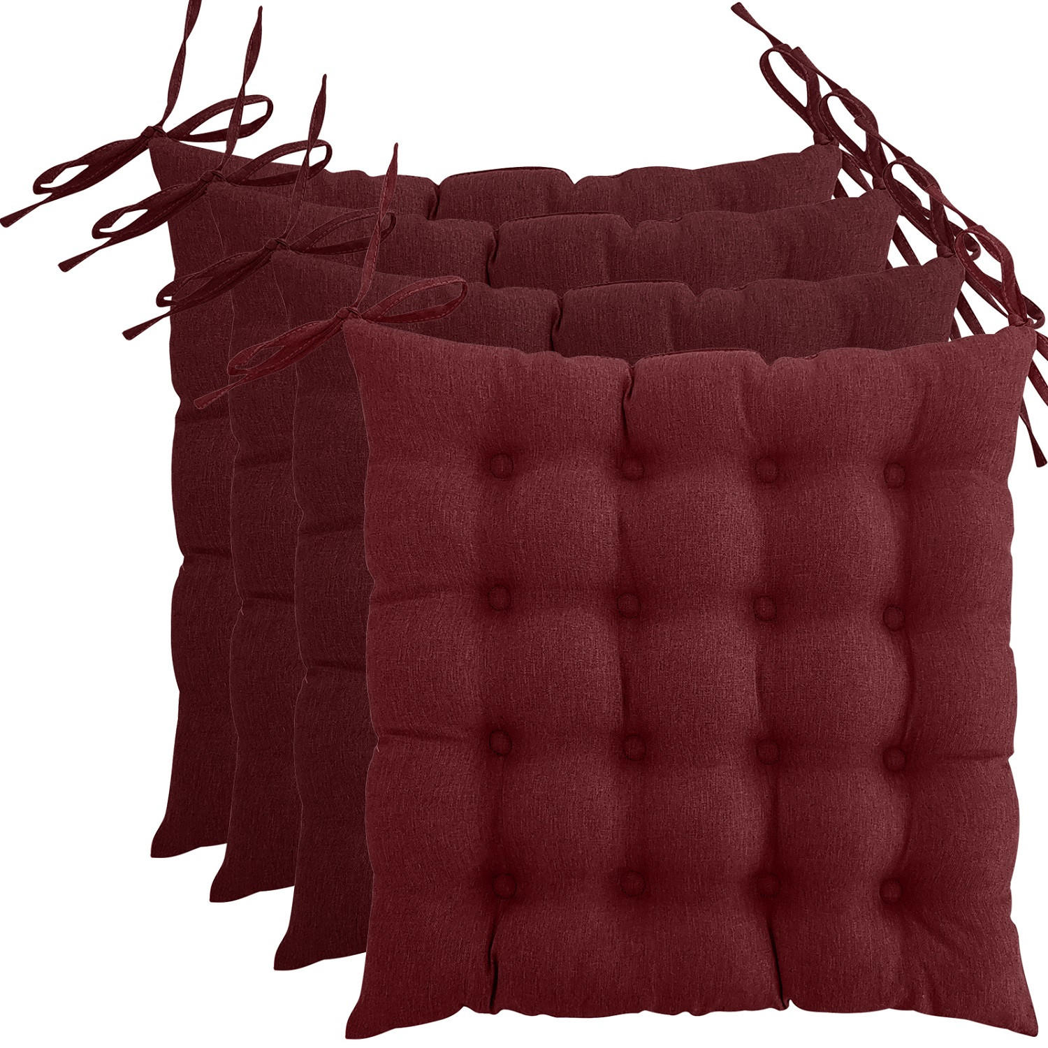 SITZKISSEN 4er Set 16-Punkt dunkelrot 40/40 cm mit Steppung und Halte-Bändern - Rot, Textil (40/40/4cm) - wometo