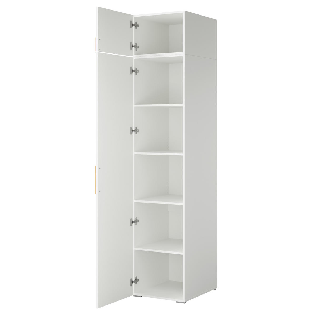 DREHTÜRENSCHRANK mit Einlegeböden und Aufsatz Napoli 1D 50 Weiß (schwarzer oder goldener Griff) - Silberfarben/Schwarz, Holzwerkstoff/Kunststoff (50/35/60cm) - mzm24