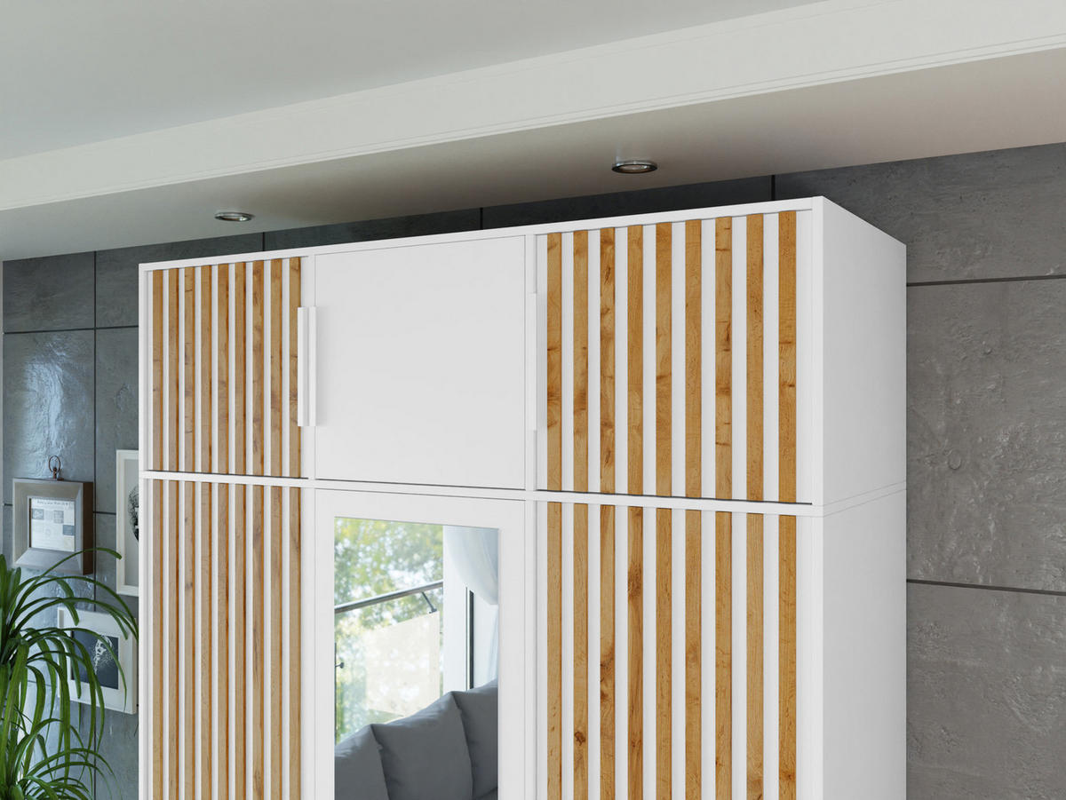 KLEIDERSCHRANK Bali Lux D3 mit Schrankaufsatz - Weiß, Holzwerkstoff/Metall (150/245/58cm) - MIRJAN24