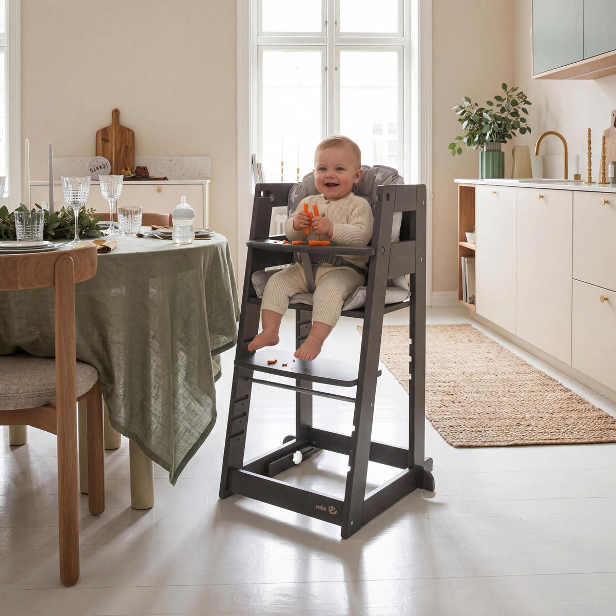 LERNTURM Sit & Step 2in1 - Anthrazit, Holzwerkstoff/Metall (53.5/88/51.5cm) - Roba