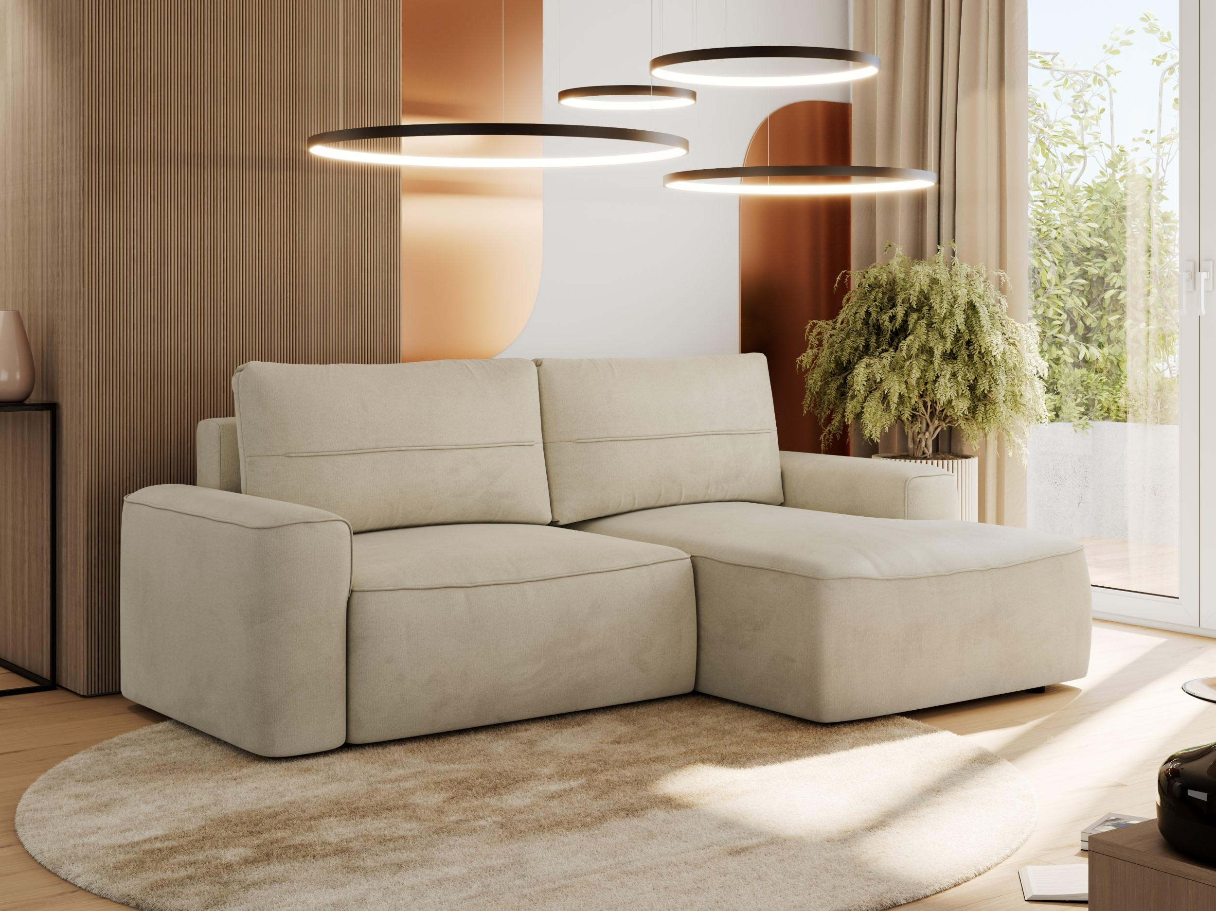 ECKSOFA BELLUNO L Beige Velvet - Rechts - Beige/Schwarz, Textil (233/144cm) - MKS