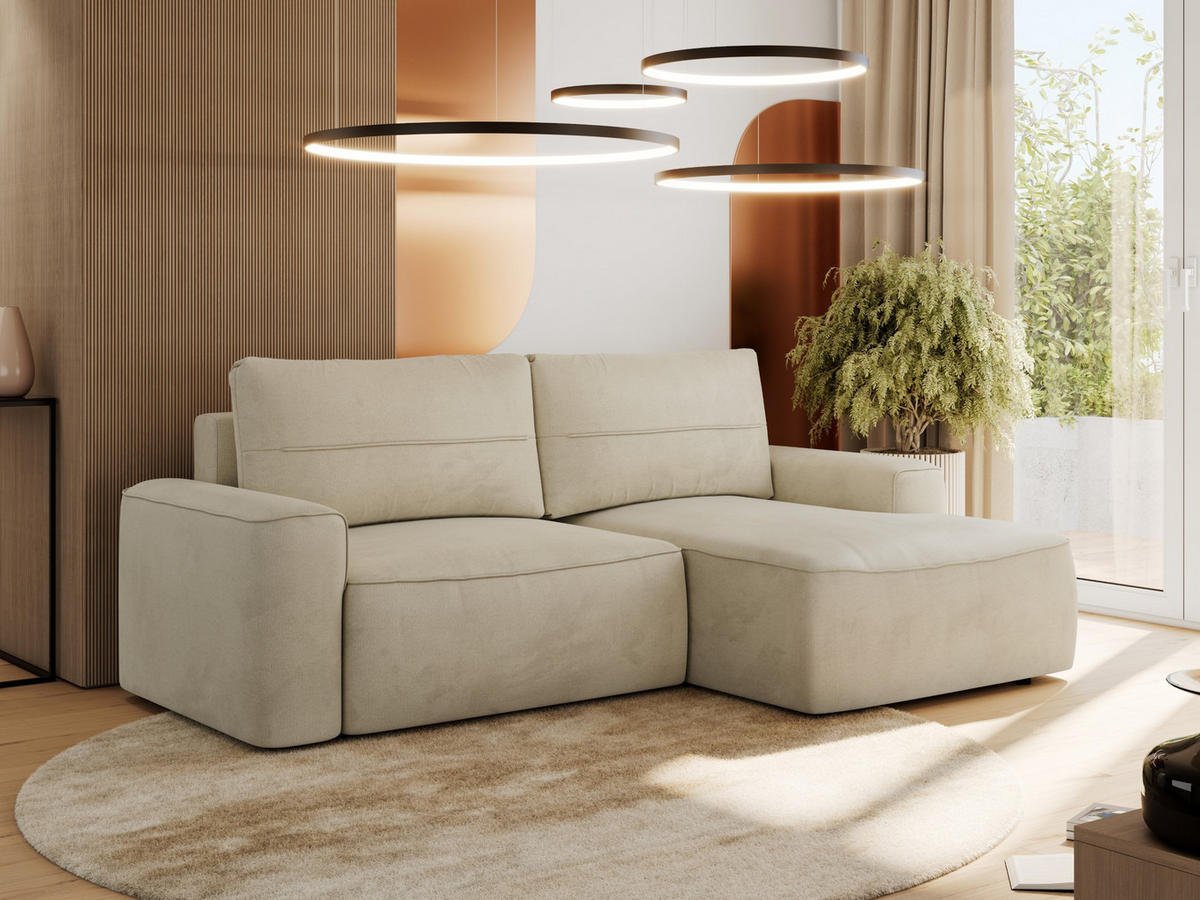 ECKSOFA BELLUNO L Beige Velvet - Rechts - Beige/Schwarz, Textil (233/144cm) - MKS