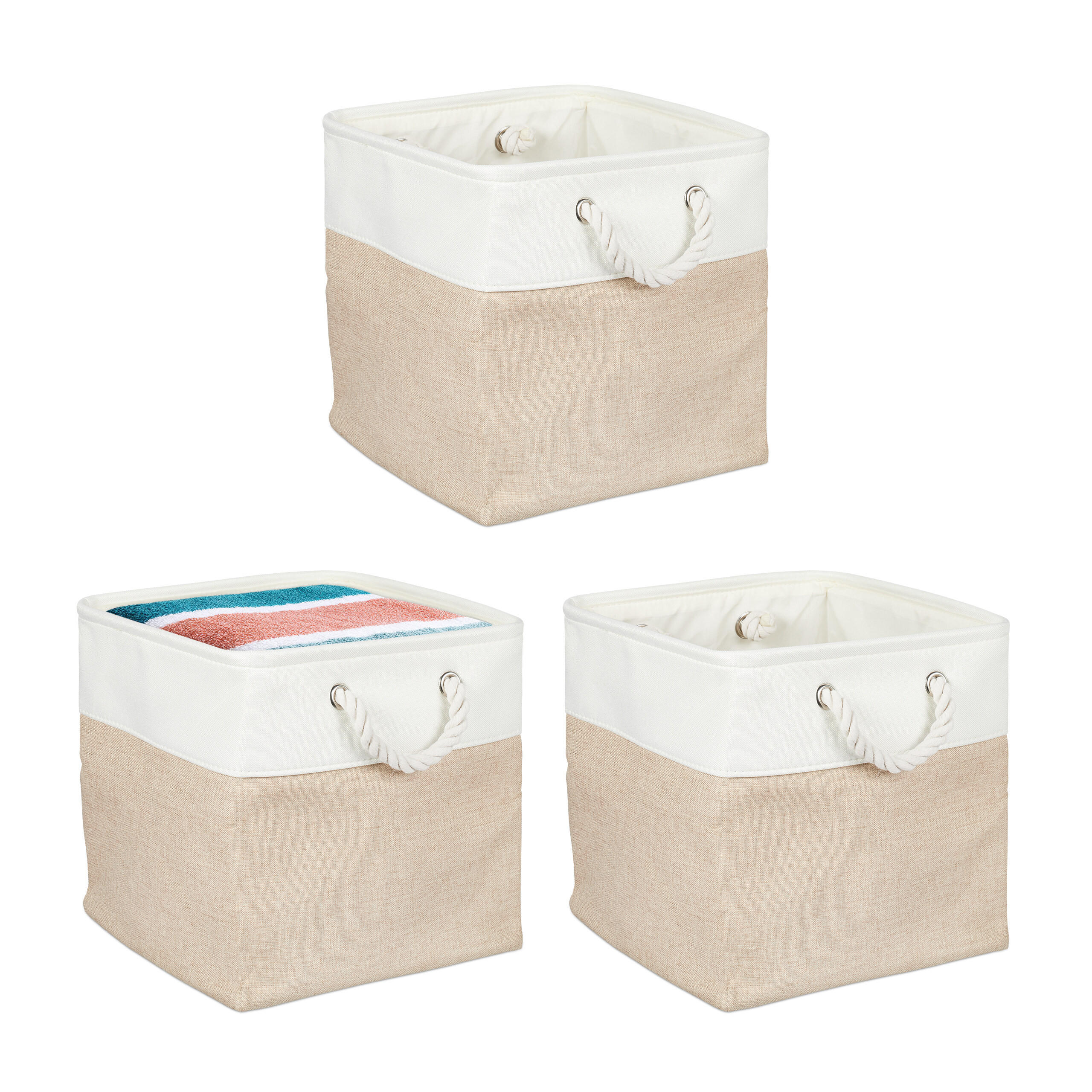 3XAUFBEWAHRUNGSKORB - Multicolor, Textil/Metall (30/30/30cm) - Relaxdays