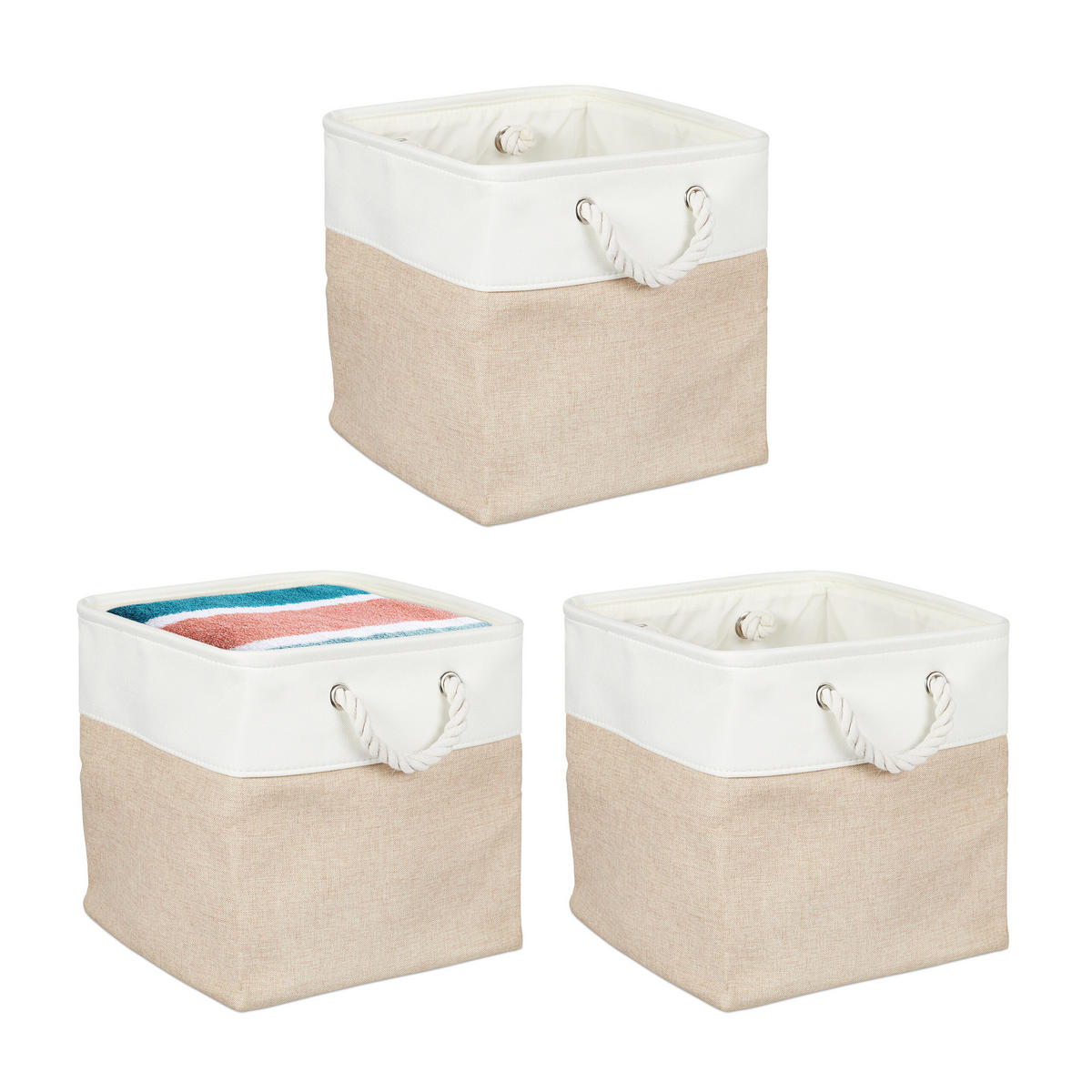 3XAUFBEWAHRUNGSKORB - Multicolor, Textil/Metall (30/30/30cm) - Relaxdays