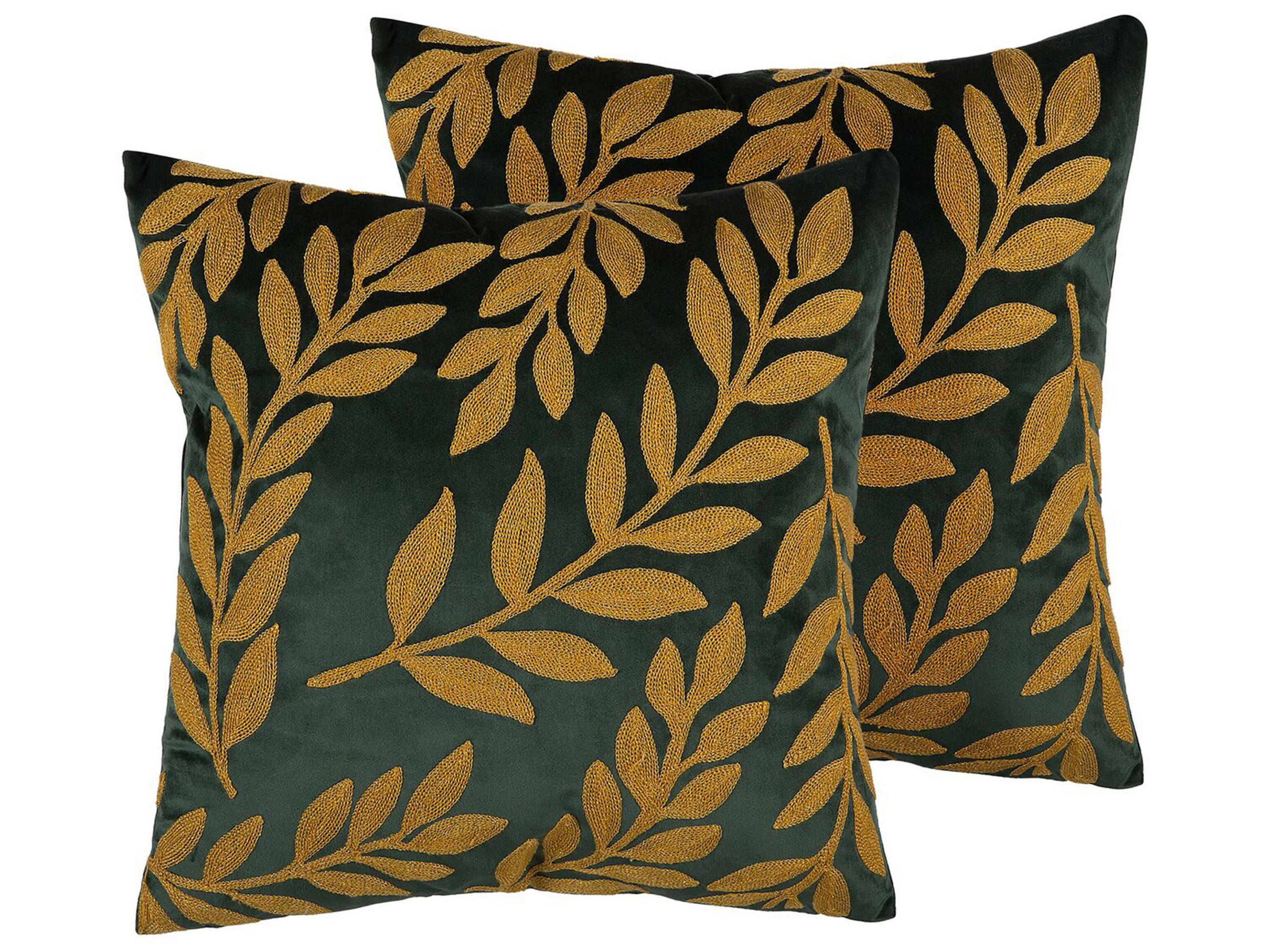 DEKOKISSEN 2er-Set Dunkelgrün 45/45 cm Mistletoe - Dunkelgrün, Textil (45/45cm) - Beliani