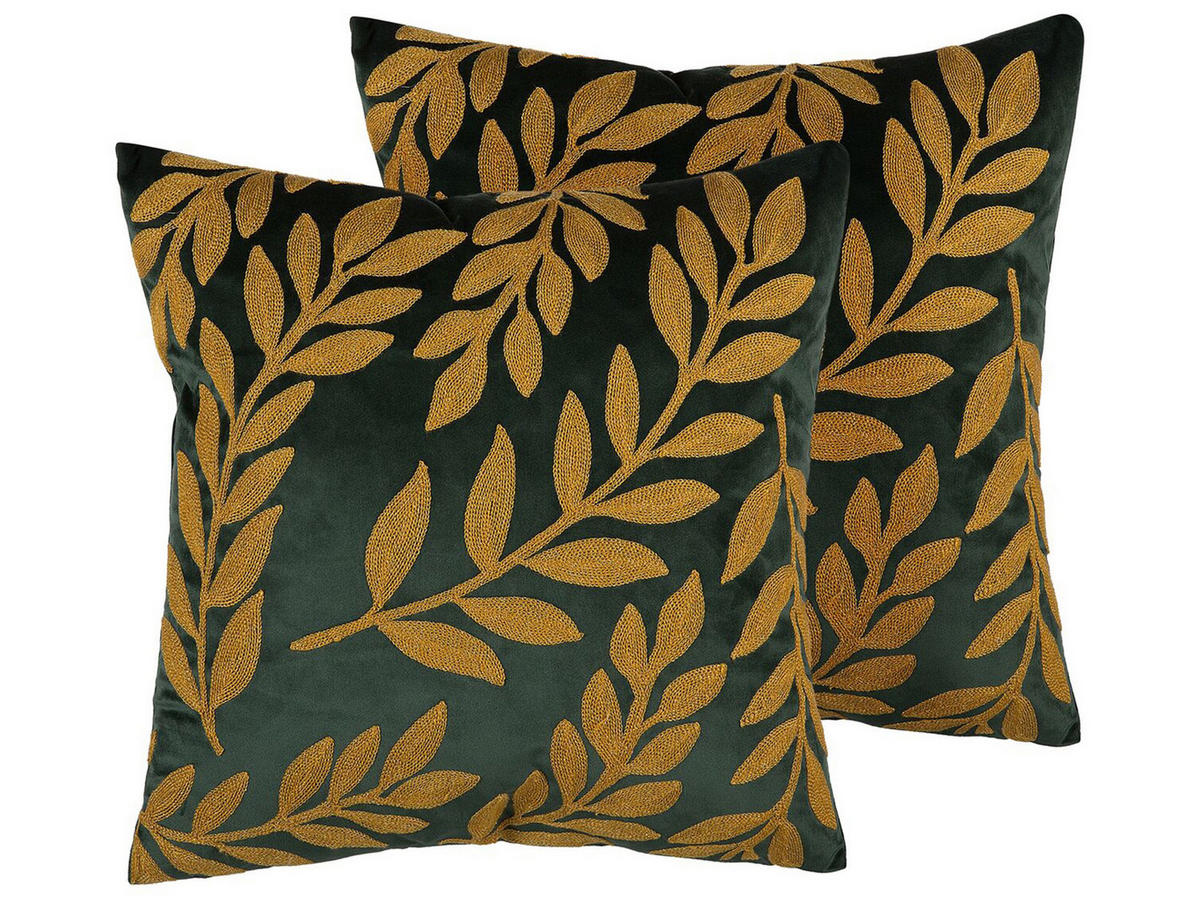 DEKOKISSEN 2er-Set Dunkelgrün 45/45 cm Mistletoe - Dunkelgrün, Textil (45/45cm) - Beliani
