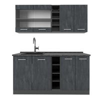 SINGLEKÜCHE R-Line Schwarz Beton/Anthrazit 160 cm ohne AP - Anthrazit/Schwarz, Holzwerkstoff (160/81.6/46cm) - Vicco