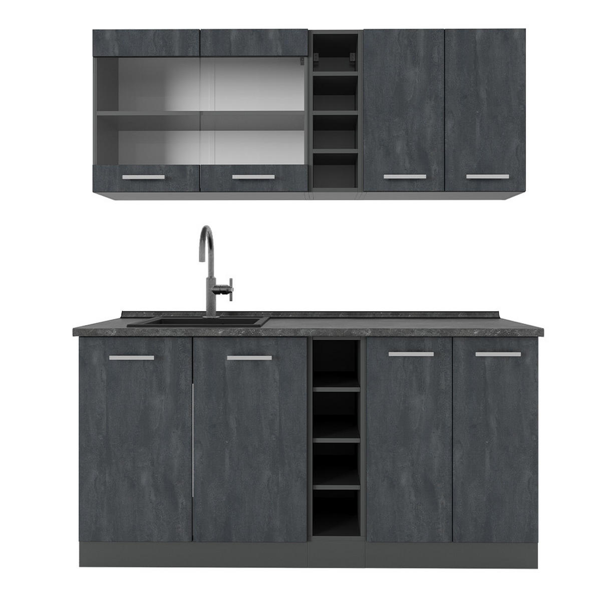 SINGLEKÜCHE R-Line Schwarz Beton/Anthrazit 160 cm ohne AP - Anthrazit/Schwarz, Holzwerkstoff (160/81.6/46cm) - Vicco
