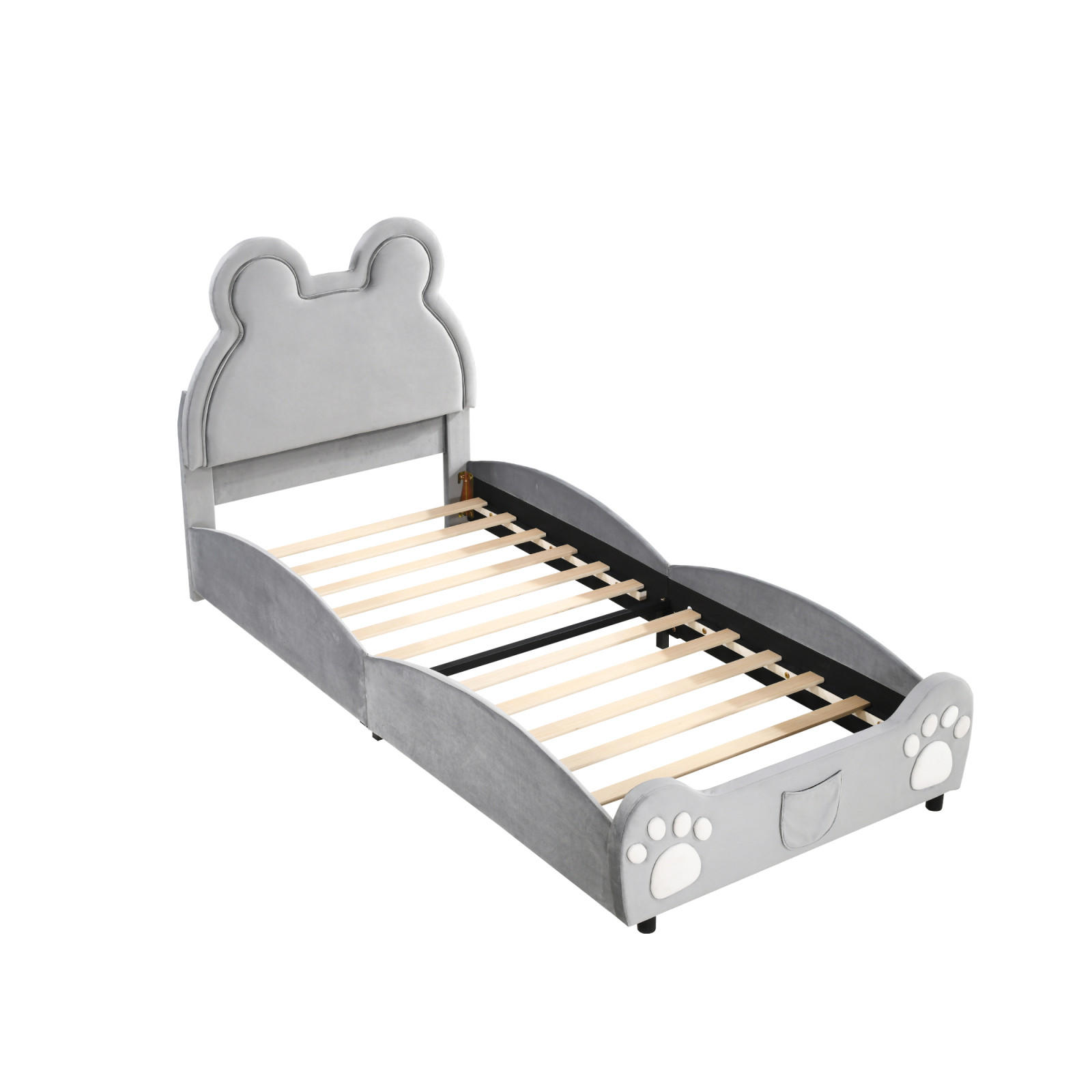 KINDERBETT 90x200 cm Bär Velours grau - Grau, Textil (90/200cm) - LEBENLANG