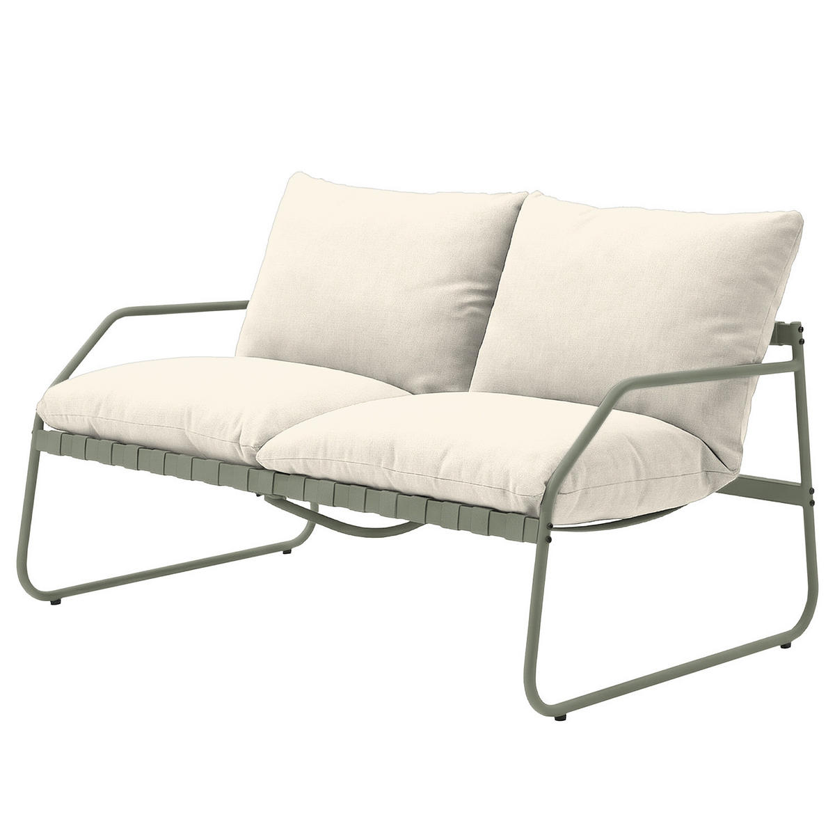 LOUNGEGRUPPE - 4-teilig - Stahl / Webstoff - Salbeigrün, Glas/Textil - home24