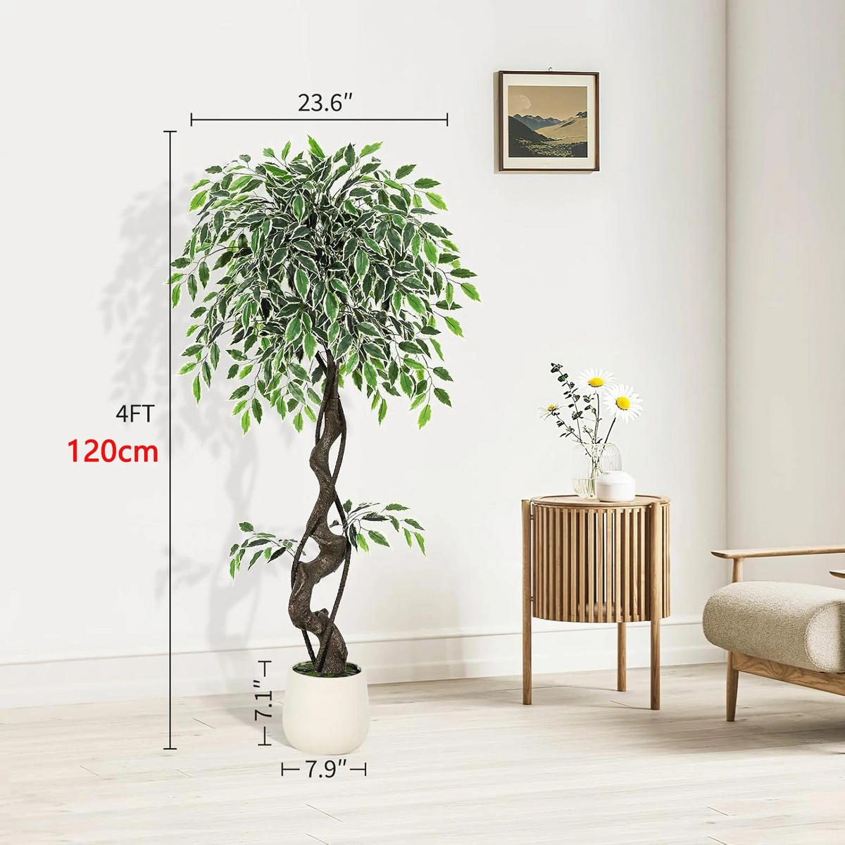 KUNSTPFLANZE Ficus Style 120cm Grün mit weißem Topf - Grün, Kunststoff (120cm) - Coonoor