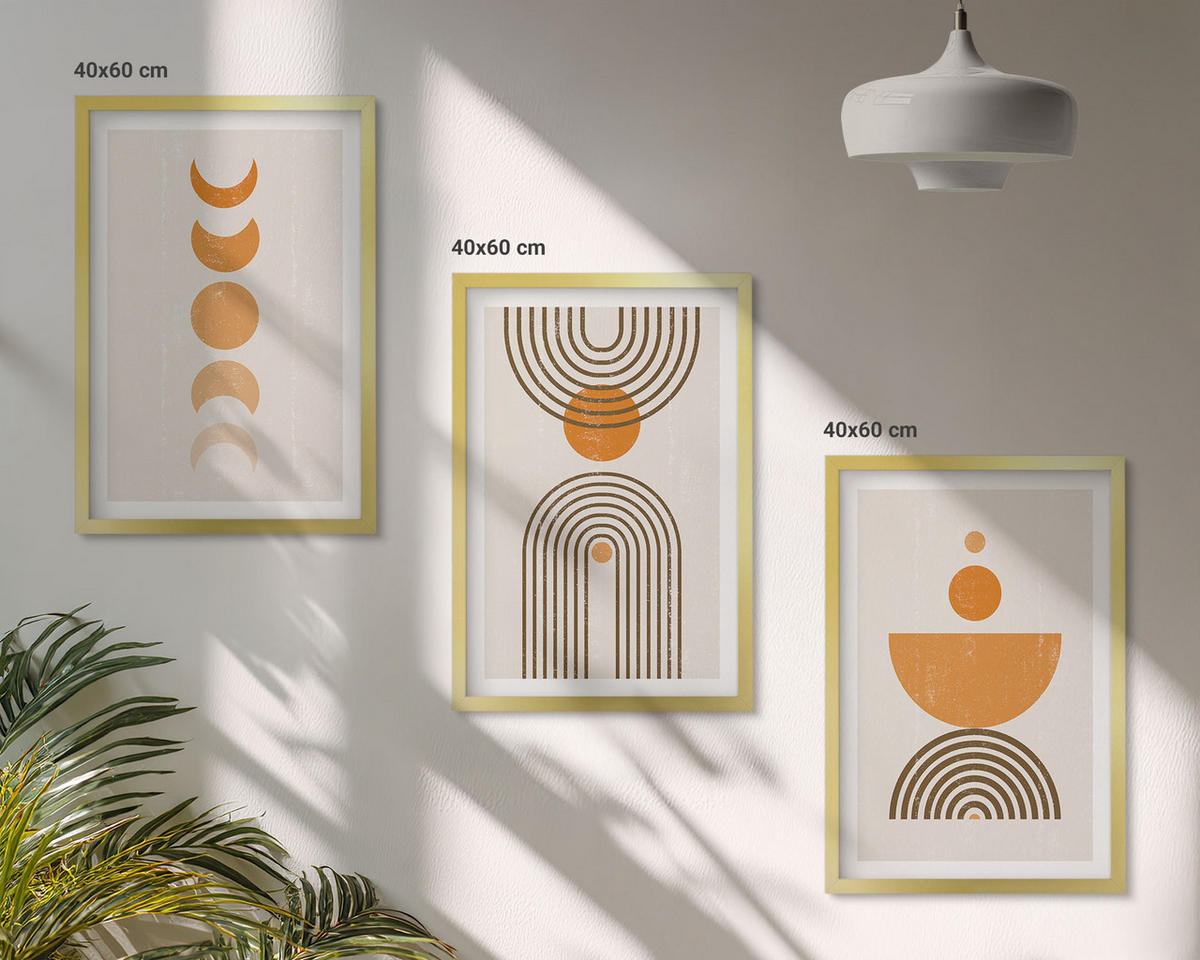 WANDBILDER 3er Set - 40x60 cm Goldrahmen - Boho-minimalistische Dekorationen - Goldfarben, Kunststoff (40/60cm) - ArtPrintCave