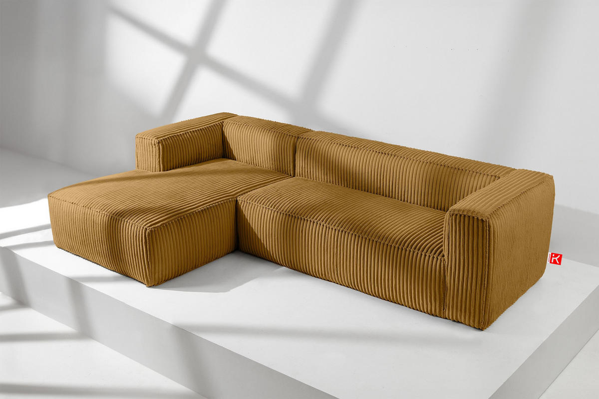 ECKSOFA-LINKS FEROX Modern, Cord-Stoff, gelb - Gelb, Textil (305/175cm) - KONSIMO®