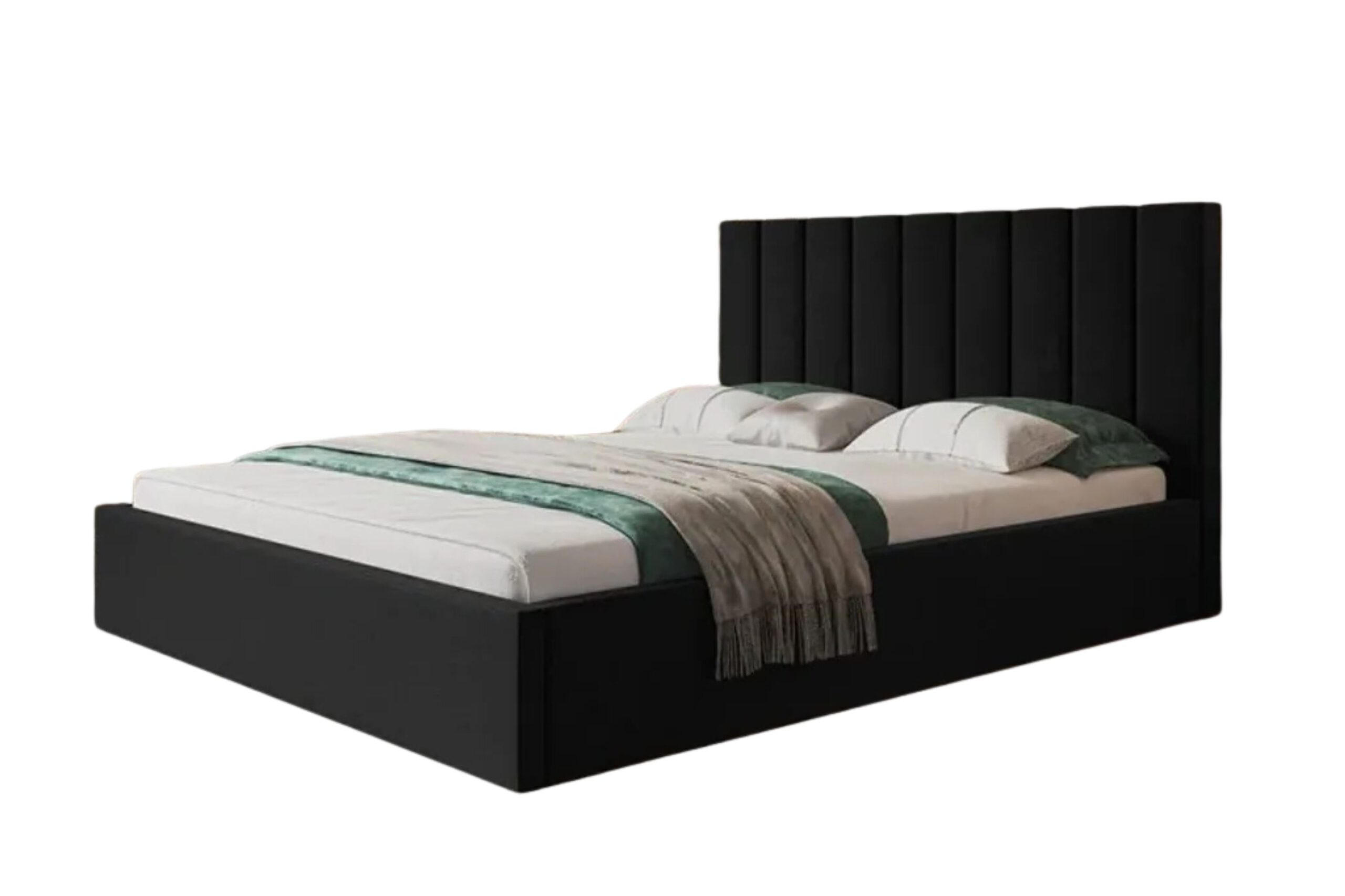 POLSTERBETT SIM 9 mit Kopfteil, 180 x 200 cm mit Bettkasten und Lattenrost aus Holz, Velourstoff, Farbe: Schwarz - Schwarz, Holz/Kunststoff (180/200cm) - Sepro Meble
