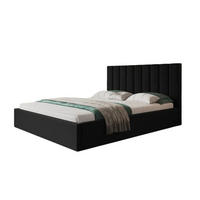 POLSTERBETT SIM 9 mit Kopfteil, 180 x 200 cm mit Bettkasten und Lattenrost aus Holz, Velourstoff, Farbe: Schwarz - Schwarz, Holz/Kunststoff (180/200cm) - Sepro Meble