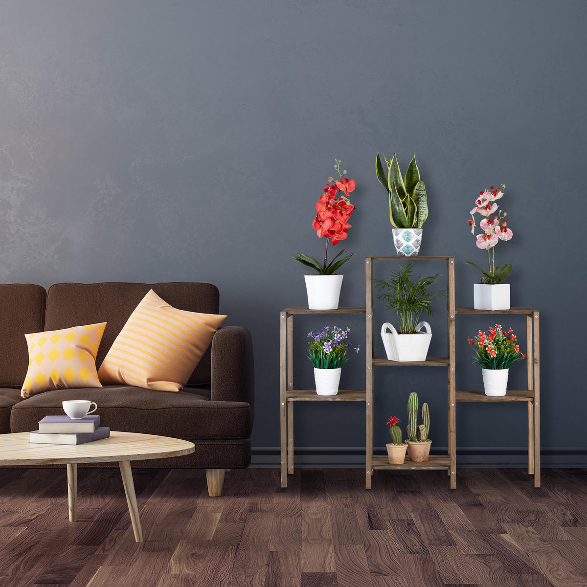 BLUMENREGAL - Dunkelbraun, Holz (89/70/27cm) - Relaxdays