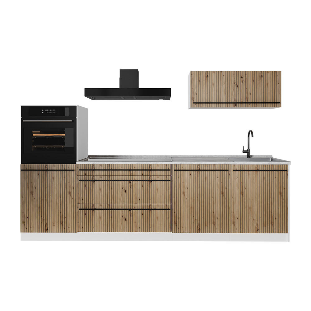 KUCHYŇSKÝ KOUT R-Line, Řemeslný dub/Bílá, 280 cm pracovná doska Mramor - bílá/dub artisan, kompozitní dřevo (280/143/60cm) - Vicco