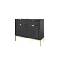 KOMMODE NOVA, Geriffelte Front, 2-Türen, 2-Schubladen 104x39x83 cm, Schwarz - Goldfarben/Schwarz, Holzwerkstoff/Kunststoff (104/83/39cm) - DomoHome