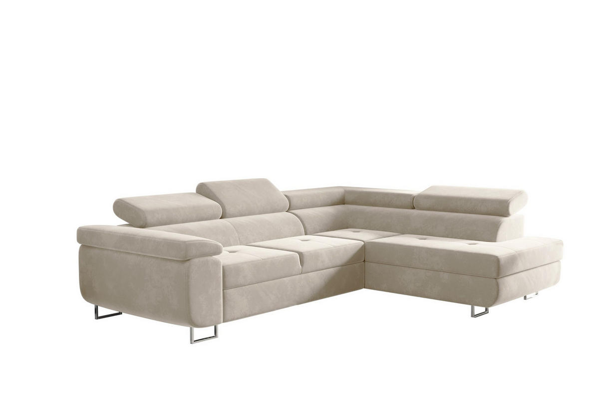 ECKSOFA mit Schlaffunktion und Bettkasten ATOM Ecru Rechts - Ecru, Holz/Textil (275/202cm) - Kaiser Möbel