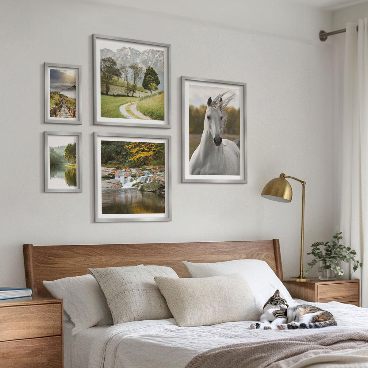 WANDBILDER 5er Set - 50x50 cm & 20x30 cm & 40x60 cm Silberner Rahmen - Natur des Flusses White Horses - Silberfarben, Kunststoff (40/60cm) - ArtPrintCave
