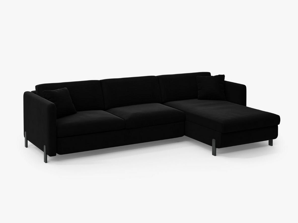 ECKSOFA ausklappbar rechts Gloria aus Samt schwarz 4 Sitzplätze - Schwarz, Textil (260/170cm) - Micadoni