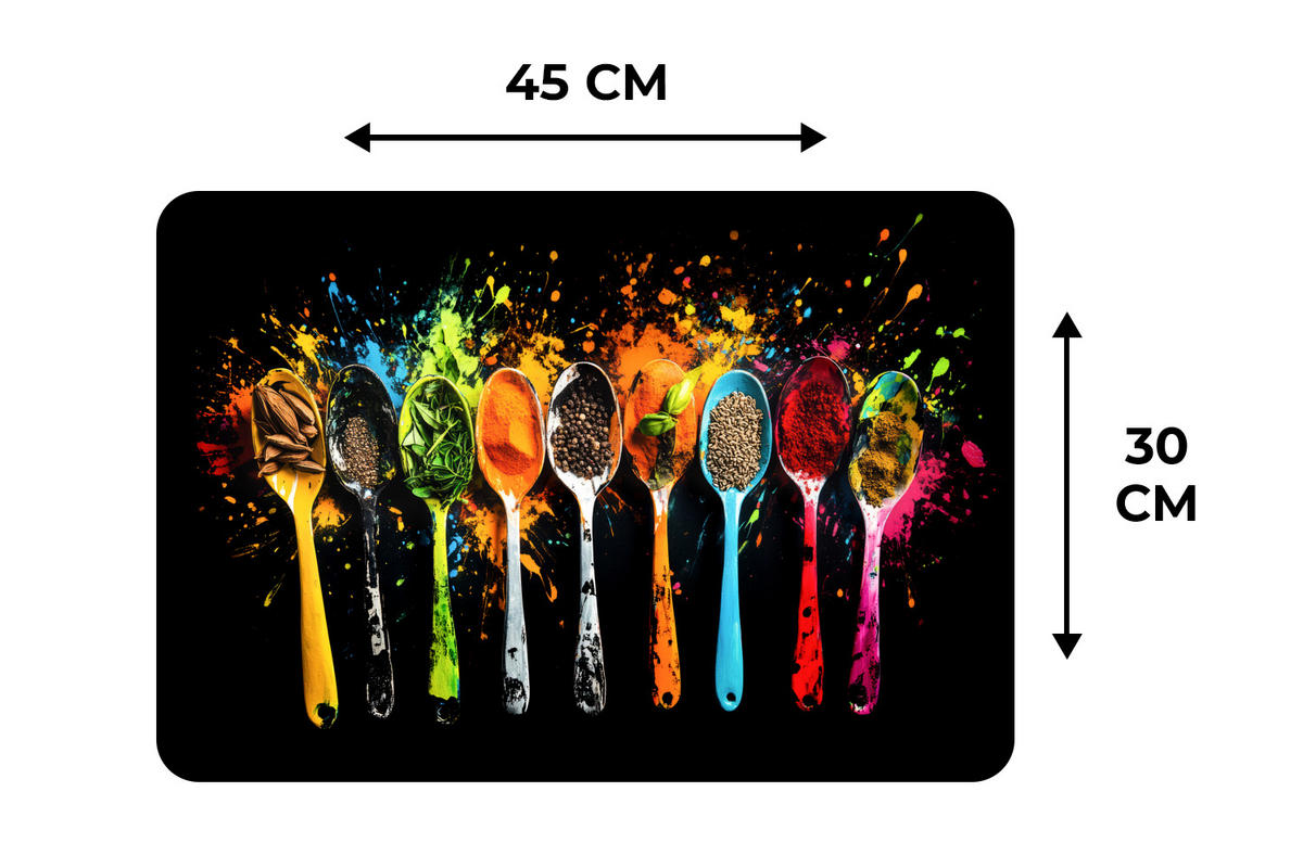 PLATZSETS 6er-Set Löffel - Gewürze - Modern - Graffiti - Farbe - Farbenfroh 45x30 cm - Multicolor, Kunststoff (0.3/45/30cm) - MuchoWow