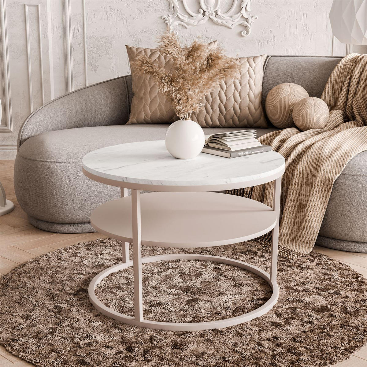 COUCHTISCH CIRI MATT KASCHMIR mit Ablage Platte Levanto - Weiß, Holzwerkstoff (70/70/49cm) - Lookway