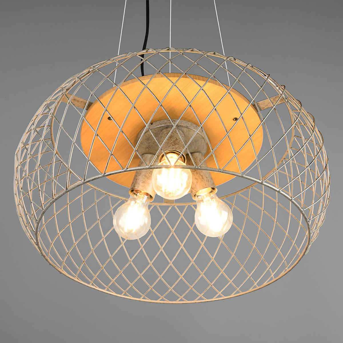 PENDELLEUCHTE Metall Silber rund Drahtgeflecht - Silberfarben, Holz (50/50/150cm)