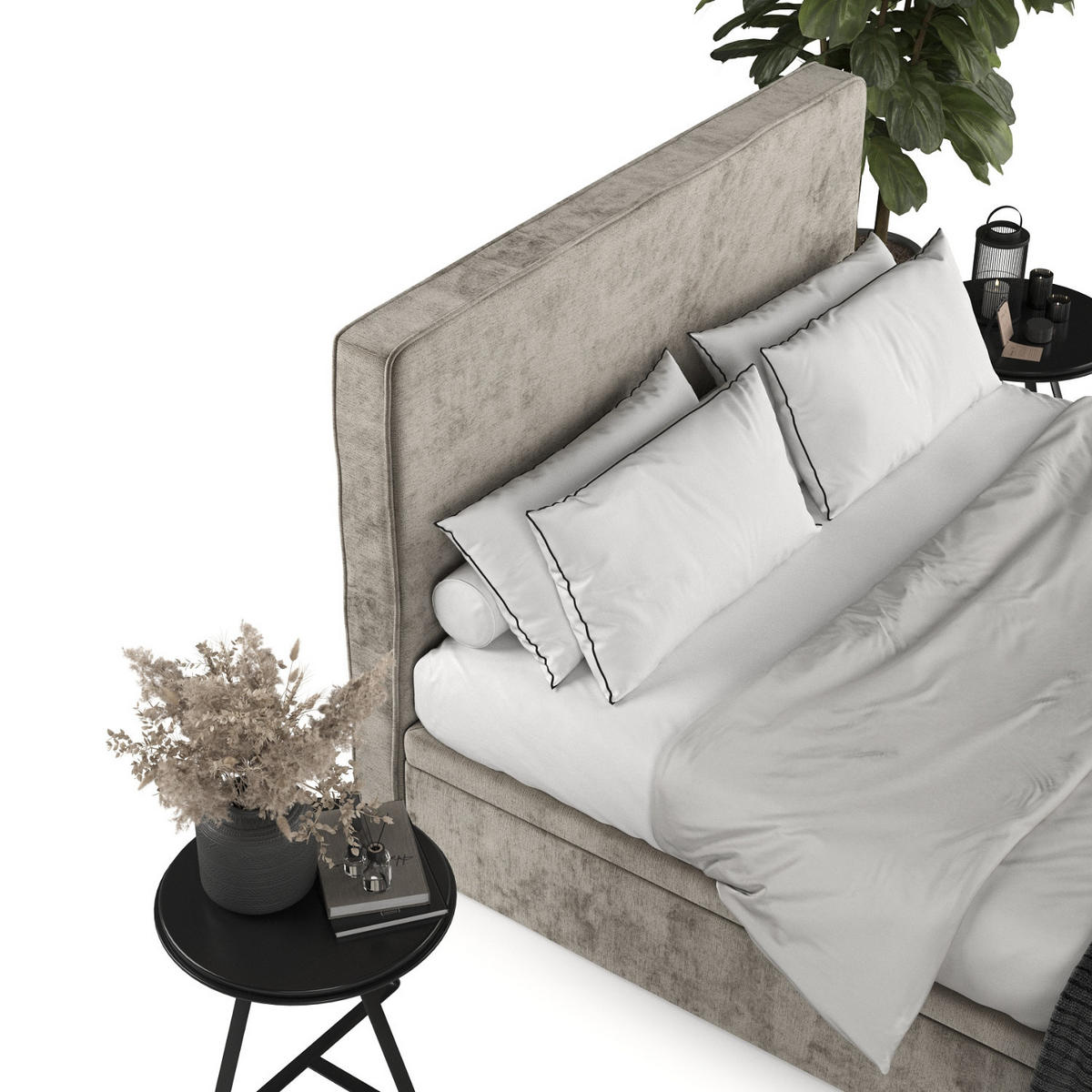 POLSTERBETT Hush mit Stauraum 200/200 cm Beige im Lotta Stoff - Beige/Schwarz, Holz/Holzwerkstoff (200/200cm) - AltaBeds