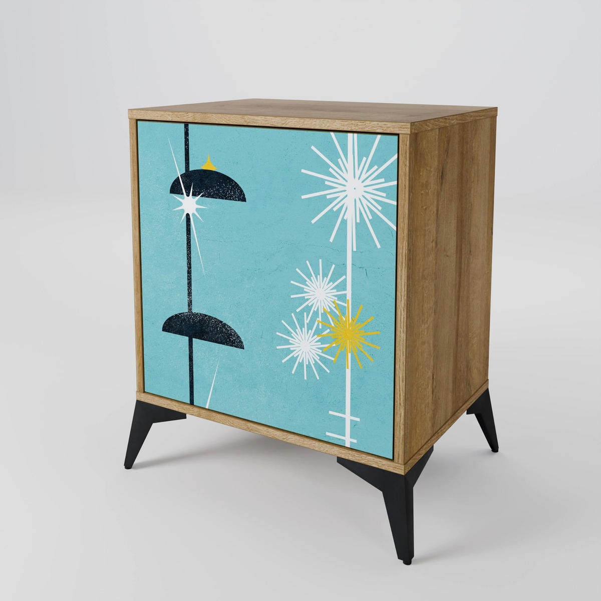 SIDEBOARD PATHS TO HAPPINESS, Eichefarben, 57,5x42x67,5 cm, Schwarze Metall-Rahmenfüße - Eichefarben/Multicolor, Holzwerkstoff/Metall (57.5/67.5/42cm) - SpaceRebels