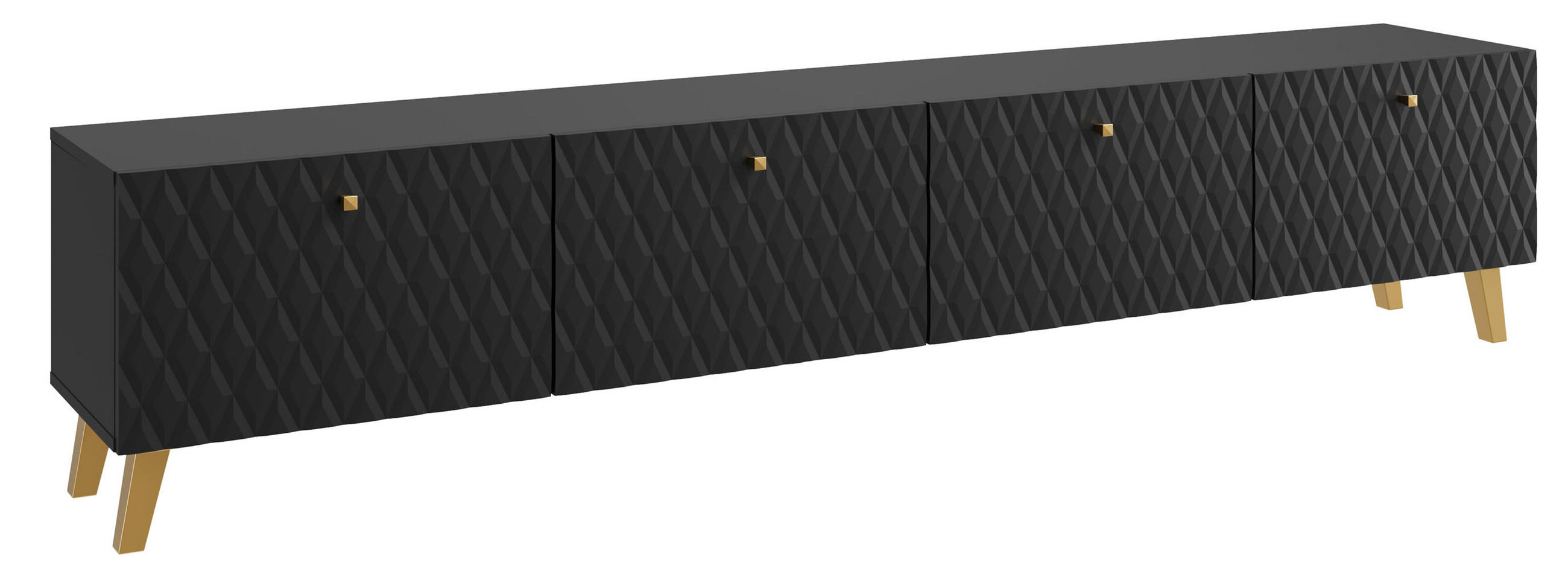 LOWBOARD Phuket Graphit Schwarz, Fischgrätenmuster 190 / 32 / 39 cm - Goldfarben/Graphitfarben, Holz/Holzwerkstoff (190/39/32cm) - Feldmann-Wohnen