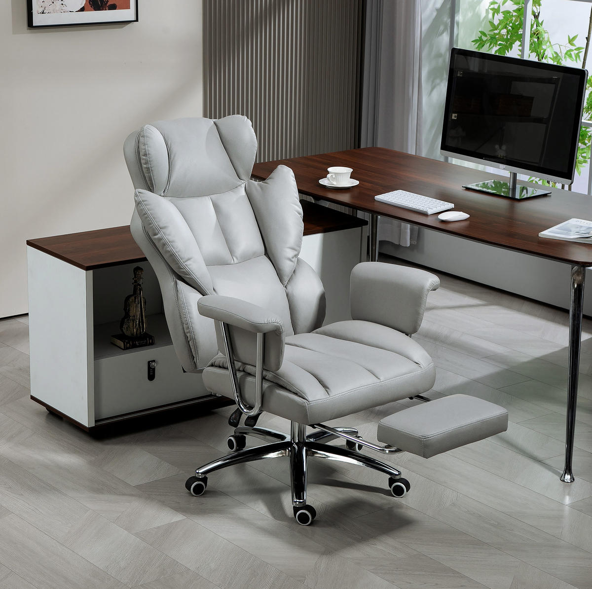 BÜROSTUHL ergonomisch höhenverstellbar 74 x 65 x 120-128 cm Light Gray - Hellgrau, Kunststoff (65/128/74cm) - Meubliv