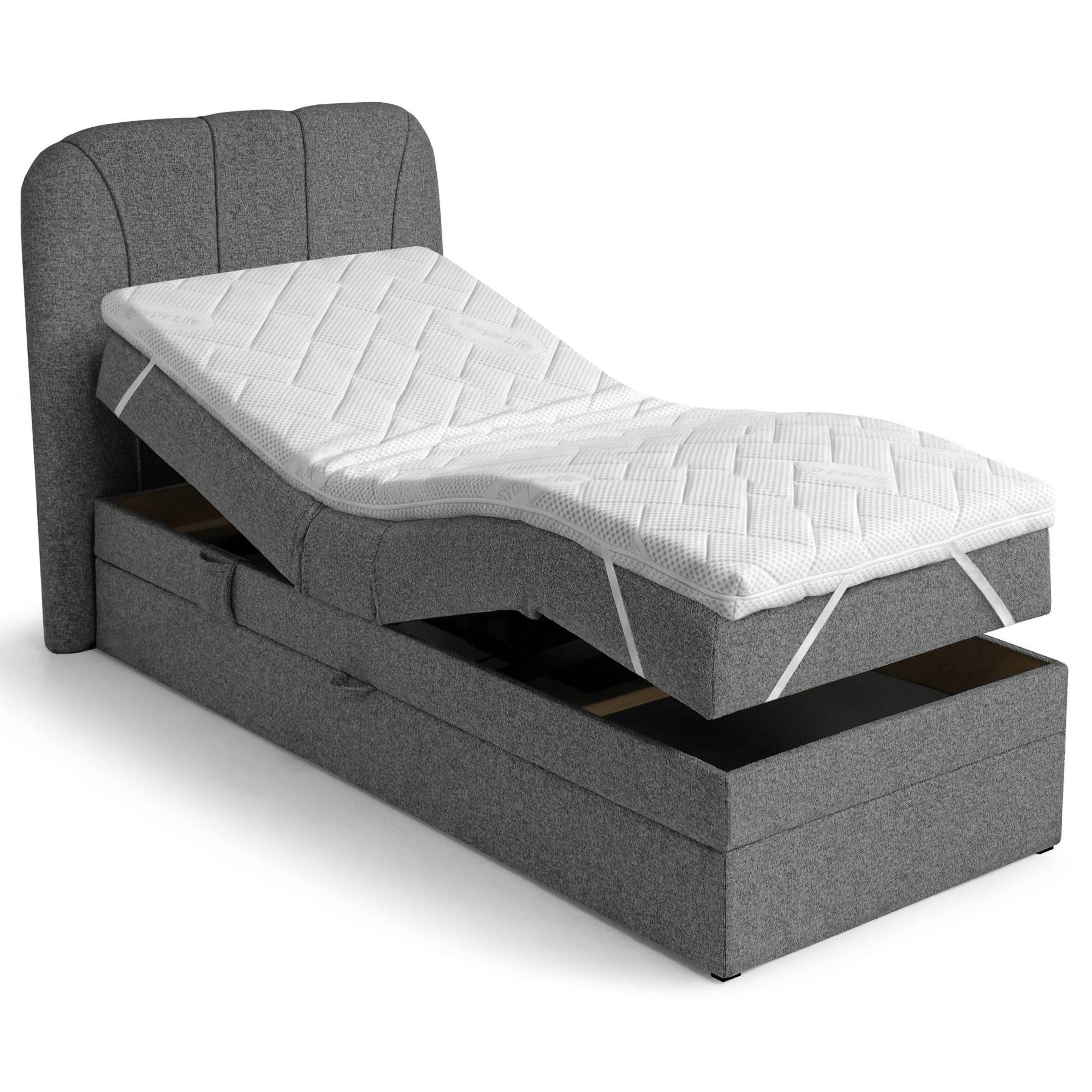 BOXSPRINGOVÁ POSTEL Romeo, jednolůžko s elektrickým polohováním matrace, 90x200 cm, tmavě šedá - tmavě šedá, textil (90/200cm) - Beautysofa