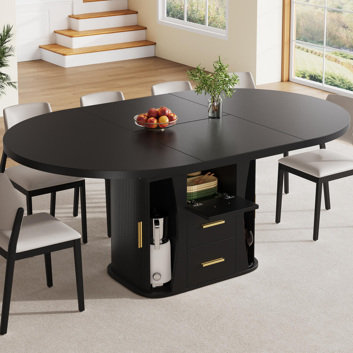 AUSZIEHTISCH Schwarz 118-158/118/77 cm - Schwarz, Holz (118/118/77cm) - PANGIVO
