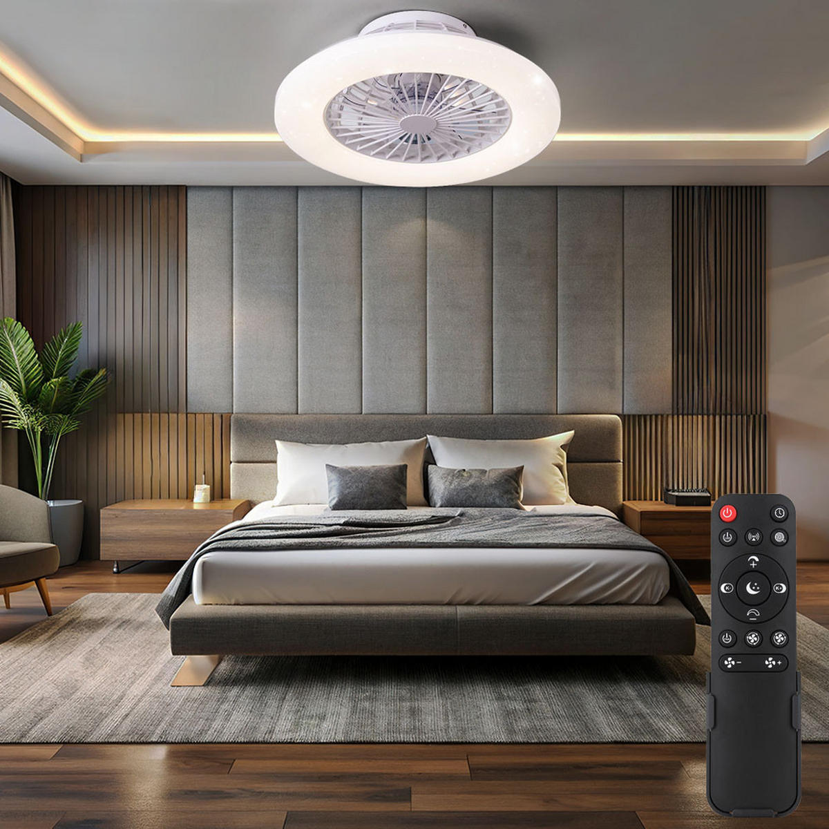 LED DECKENLEUCHTE TRAVO Weiß mit Ventilator - Weiß, Metall (50/50/17.5cm) - Globo Lighting