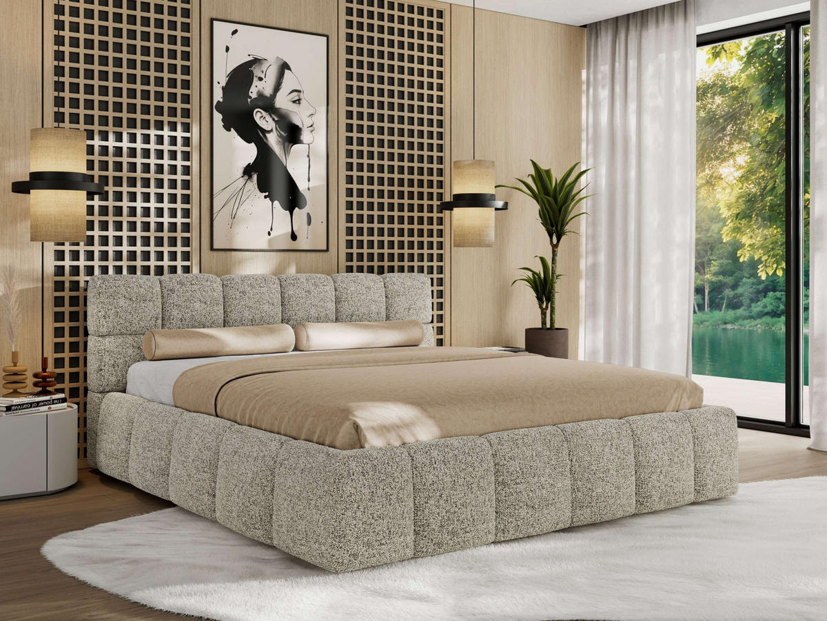 POLSTERBETT NIRA CLASSIC 160/200 - Beige Strukture - Pocket-Matratze - Beige, Textil (160/200cm) - MKS