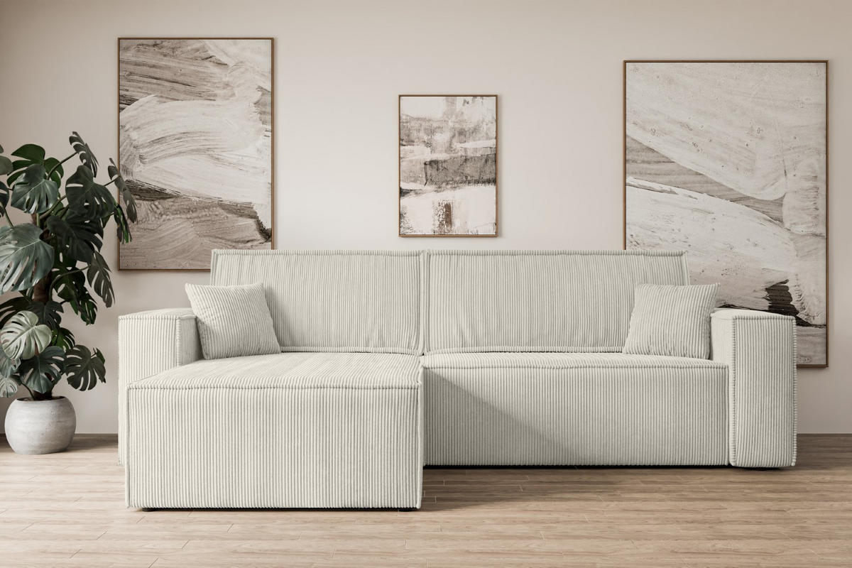 ECKSOFA mit Schlaffunktion und Bettkasten CELTIC-XL - 277x143x83 cm Hellgrau Cord - Hellgrau/Schwarz, Holzwerkstoff/Kunststoff (277/143cm) - ALTDECOR