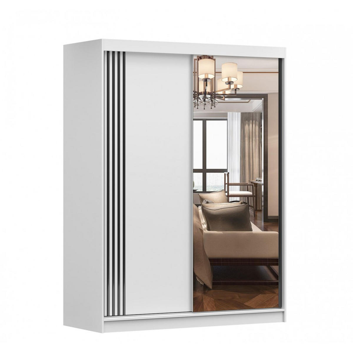 SCHIEBETÜRENSCHRANK - Lara 07 (Weiß) - Weiß, Holzwerkstoff/Metall (150/200/61cm) - Möblo