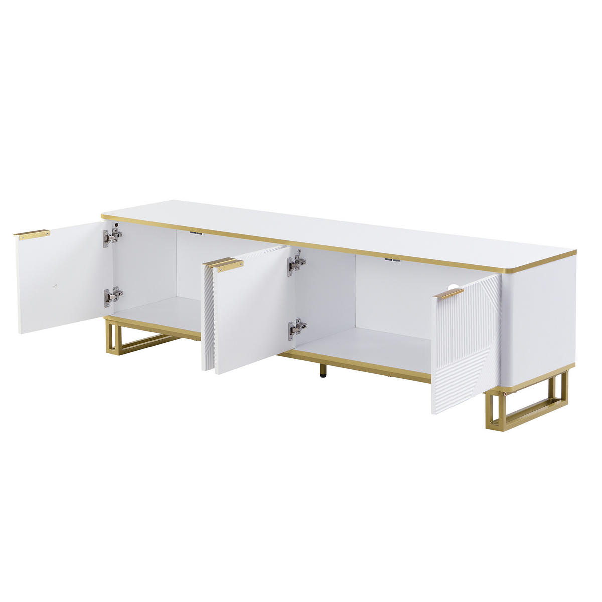 TV Lowboard 160x37,5x48 cm, 4 Türen, geometrische Front, Weiß - Weiß, Holz (160/48/37cm)