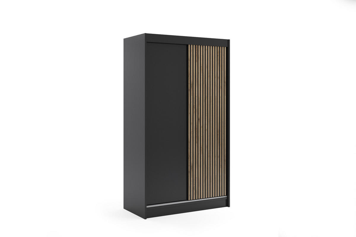KLEIDERSCHRANK VILAN mit Lamel - 120 cm - Schwarz|Eiche Wotan - Eiche Wotan/Schwarz, Holzwerkstoff (120/215/61cm) - ALTDECOR