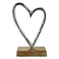 DEKOSKULPTUR Standrelief Herz, Aluminium / Mangoholz, H 22 cm - Silberfarben, Metall (17/22/6cm) - Gilde