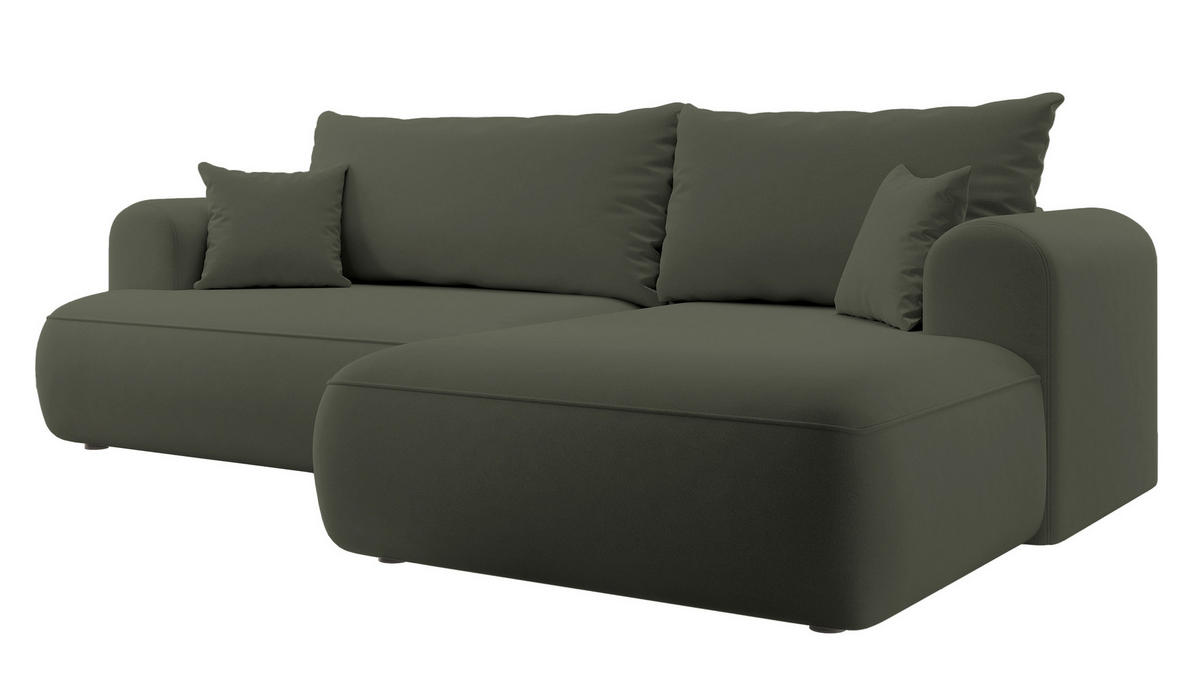 ECKSOFA Ovo Olivgrün Velours - Schwarz/Olivgrün, Kunststoff/Textil (260/165cm) - Selsey