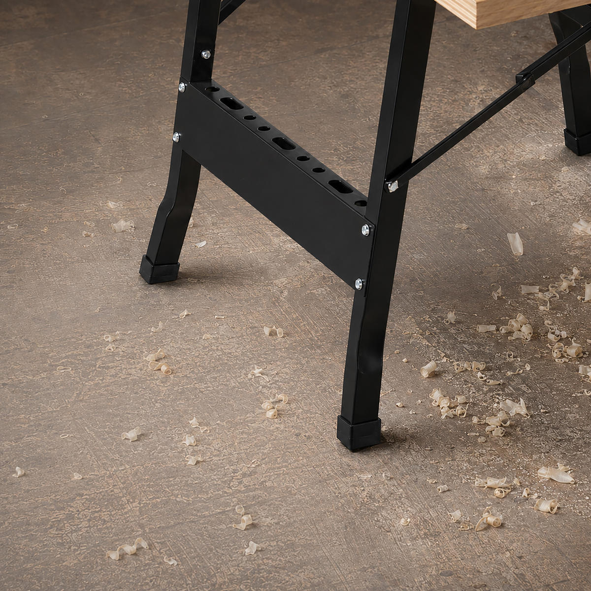 ARBETSBÄNK Natur svart hopfällbar med spännbackar stål MDF 76 cm - Svart, Träbaserade material/Metall (56/76/62cm) - Relaxdays