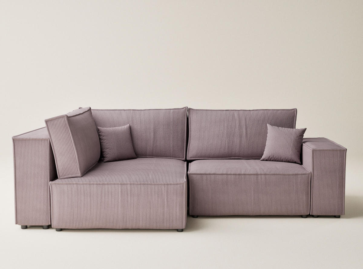 ECKSOFA MIT SCHLAFFUNKTION Tonga Lila Samtstoff - Flieder/Schwarz, Holz/Holzwerkstoff (105/225cm) - Maison de Reve